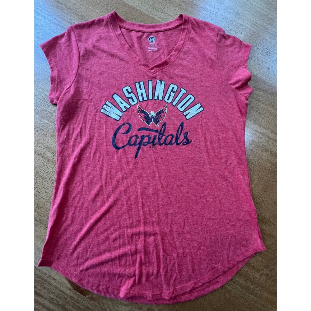 NHL Washington Capitals Womens V-Neck T-Shirt Red Heathered Fan Gear Medium 8/10